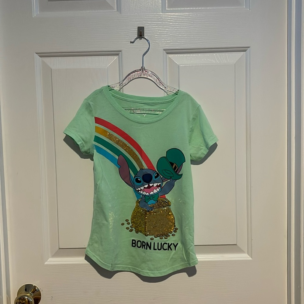 Disney Stich St Patrick’s Day Graph T-Shirt Seqins M(7-8) Girls